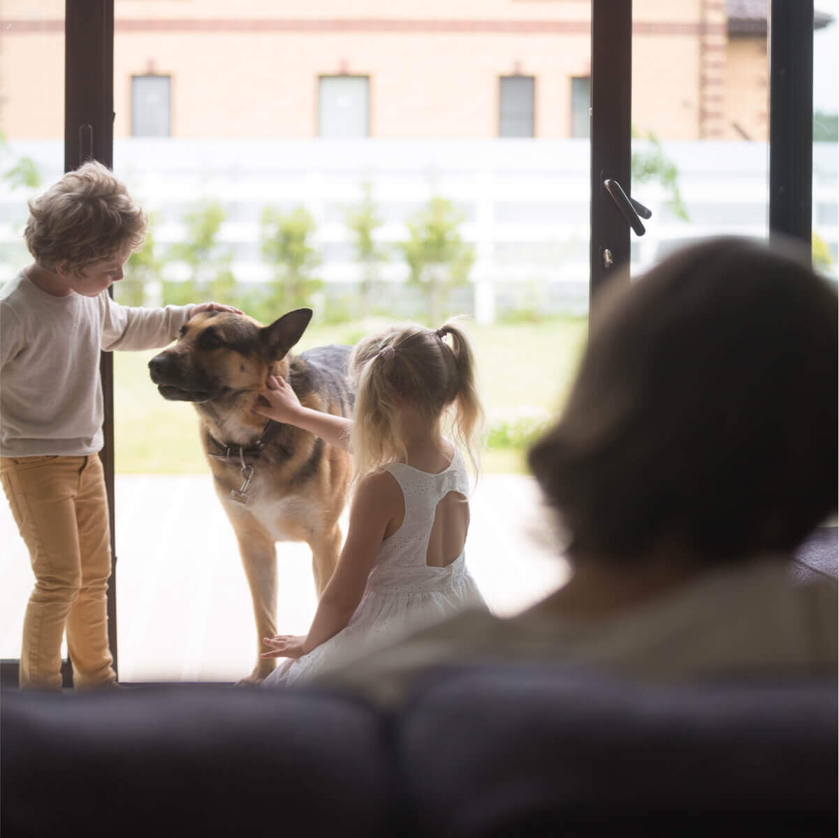Kids with their pet dog